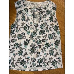 LOFT WOMEN Hibiscus Tie Neck Mixed Media Shell Size XS